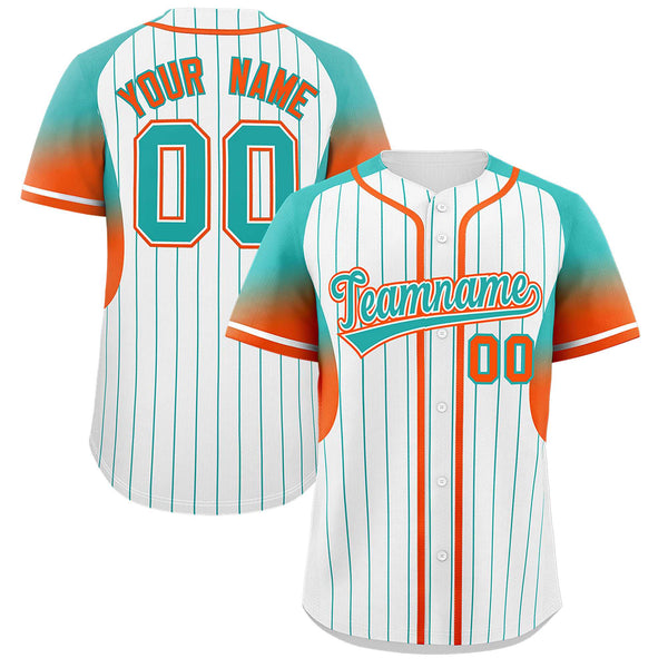 Custom White Aqua Stripe Fashion Sleeves Gradient Baseball Jersey | BuyFootballJersey