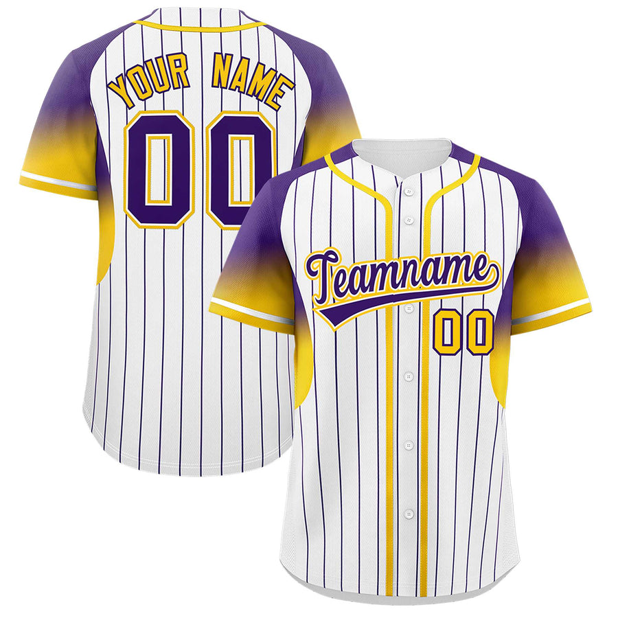 Custom White Purple Stripe Fashion Sleeves Gradient Baseball Jersey | BuyFootballJersey