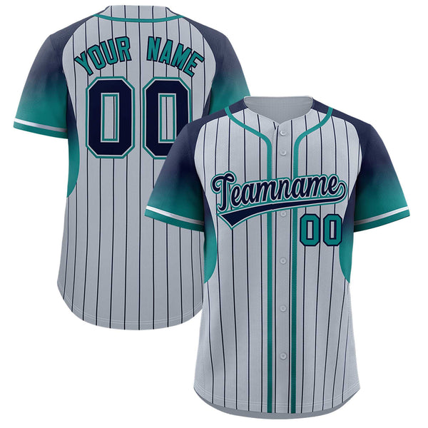 Custom Silver Navy Stripe Fashion Sleeves Gradient Baseball Jersey | BuyFootballJersey