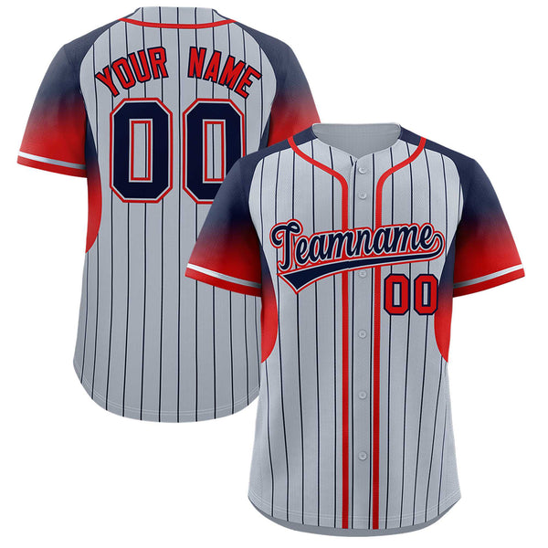 Custom Silver Navy Stripe Fashion Sleeves Gradient Baseball Jersey | BuyFootballJersey