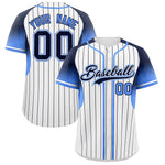 Custom White Navy Stripe Fashion Sleeves Gradient Baseball Jersey | BuyFootballJersey