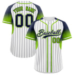 Custom White Navy Stripe Fashion Sleeves Gradient Baseball Jersey | BuyFootballJersey