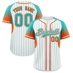 Custom White Aqua Stripe Fashion Sleeves Gradient Baseball Jersey | BuyFootballJersey