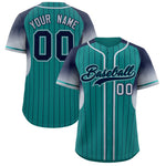 Custom Aqua Navy Stripe Fashion Sleeves Gradient Baseball Jersey | BuyFootballJersey