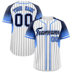 Custom White Navy Stripe Fashion Sleeves Gradient Baseball Jersey | BuyFootballJersey