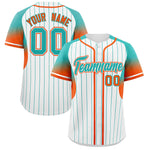 Custom White Aqua Stripe Fashion Sleeves Gradient Baseball Jersey | BuyFootballJersey