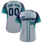 Custom Silver Navy Stripe Fashion Sleeves Gradient Baseball Jersey | BuyFootballJersey