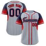 Custom Silver Navy Stripe Fashion Sleeves Gradient Baseball Jersey | BuyFootballJersey