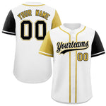 Custom White Old Gold and Black Raglan Sleeves Baseball Jersey | BuyFootballJersey