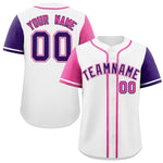 Custom White Pink and Purple Raglan Sleeves Baseball Jersey | BuyFootballJersey