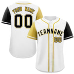 Custom White Old Gold and Black Raglan Sleeves Baseball Jersey | BuyFootballJersey