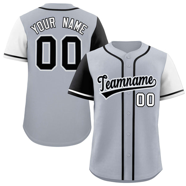 Custom Silver Black and White Raglan Sleeves Baseball Jersey | BuyFootballJersey