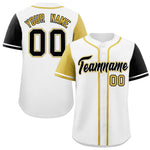Custom White Old Gold and Black Raglan Sleeves Baseball Jersey | BuyFootballJersey
