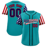 Custom Aqua American Flag Design Personalized Baseball Jersey | BuyFootballJersey