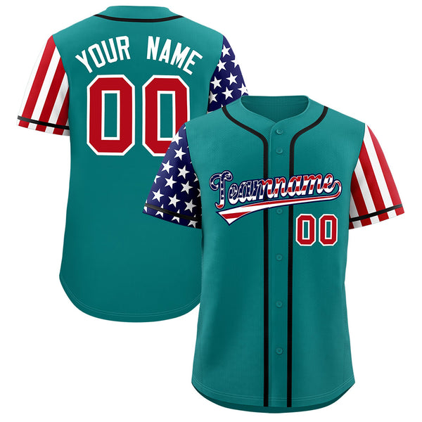 Custom Teal American Flag Design Personalized Baseball Jersey | BuyFootballJersey