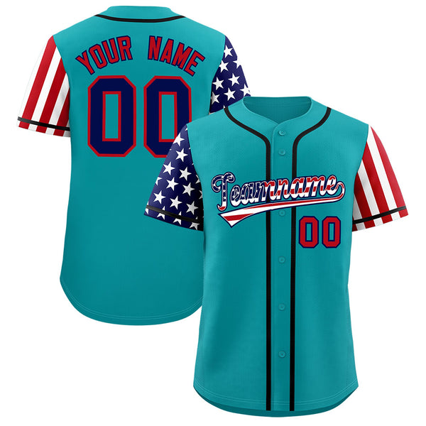Custom Aqua American Flag Design Personalized Baseball Jersey | BuyFootballJersey