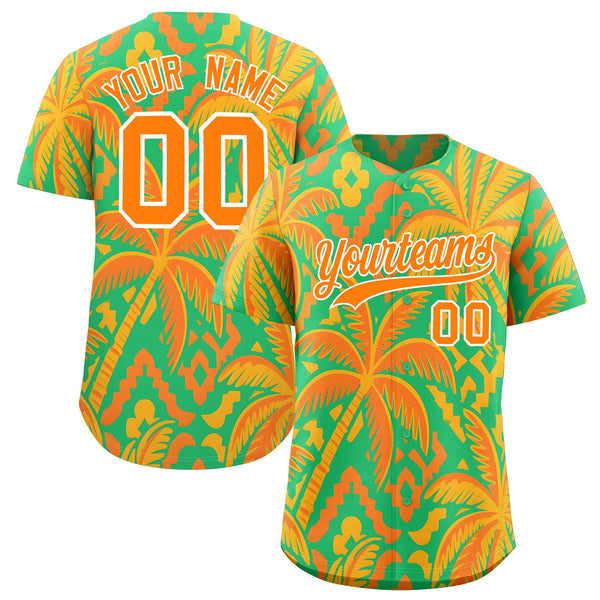 Custom White Orange Palm Tree Pattern Graffiti Hawaiian Style Baseball Jersey | BuyFootballJersey
