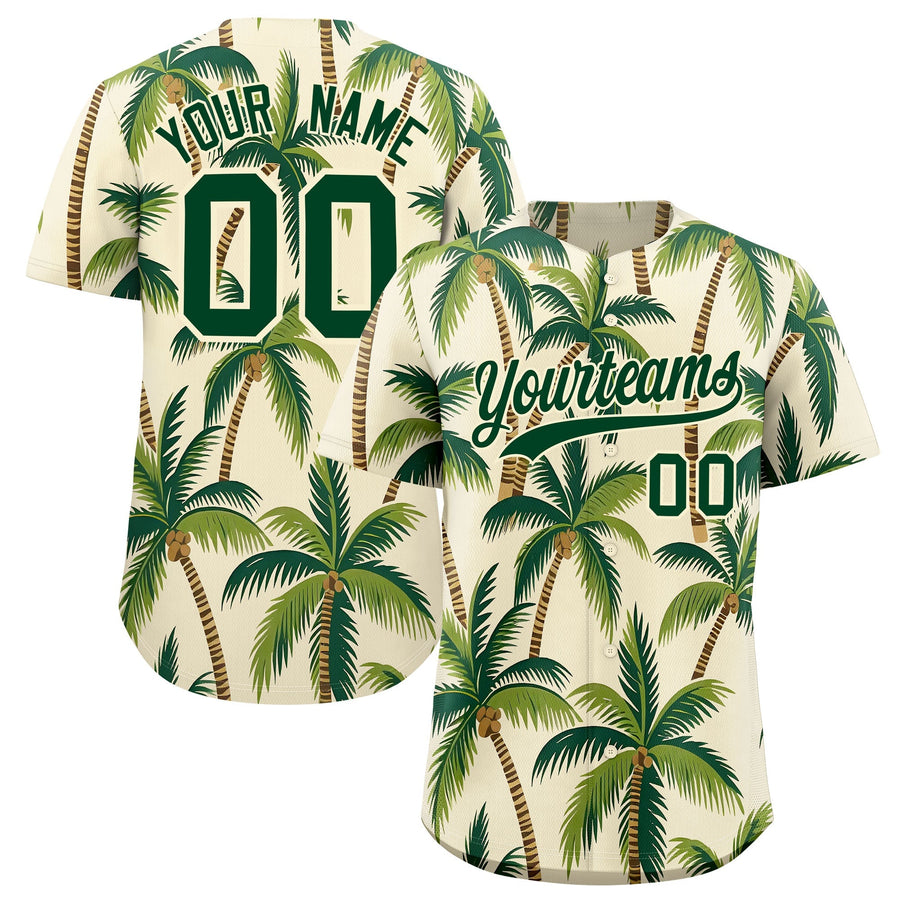Custom Green Cream Palm Tree Pattern Graffiti Hawaiian Style Baseball Jersey | BuyFootballJersey