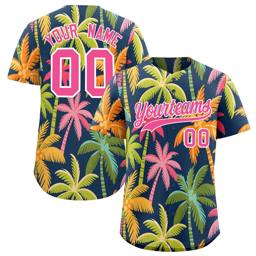 Custom Pink White Palm Tree Pattern Graffiti Hawaiian Style Baseball Jersey | BuyFootballJersey