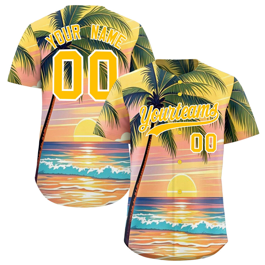 Custom Yellow White Palm Tree Pattern Graffiti Hawaiian Style Baseball Jersey | BuyFootballJersey