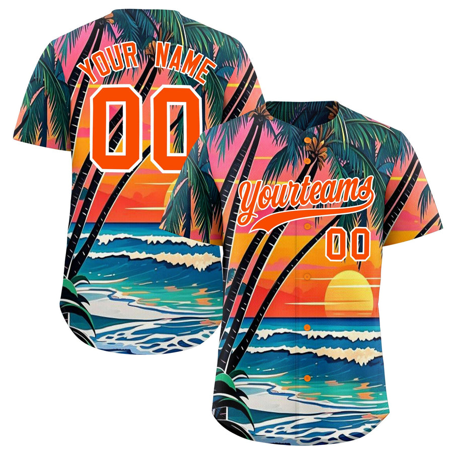 Custom Orange White Palm Tree Pattern Graffiti Hawaiian Style Baseball Jersey | BuyFootballJersey