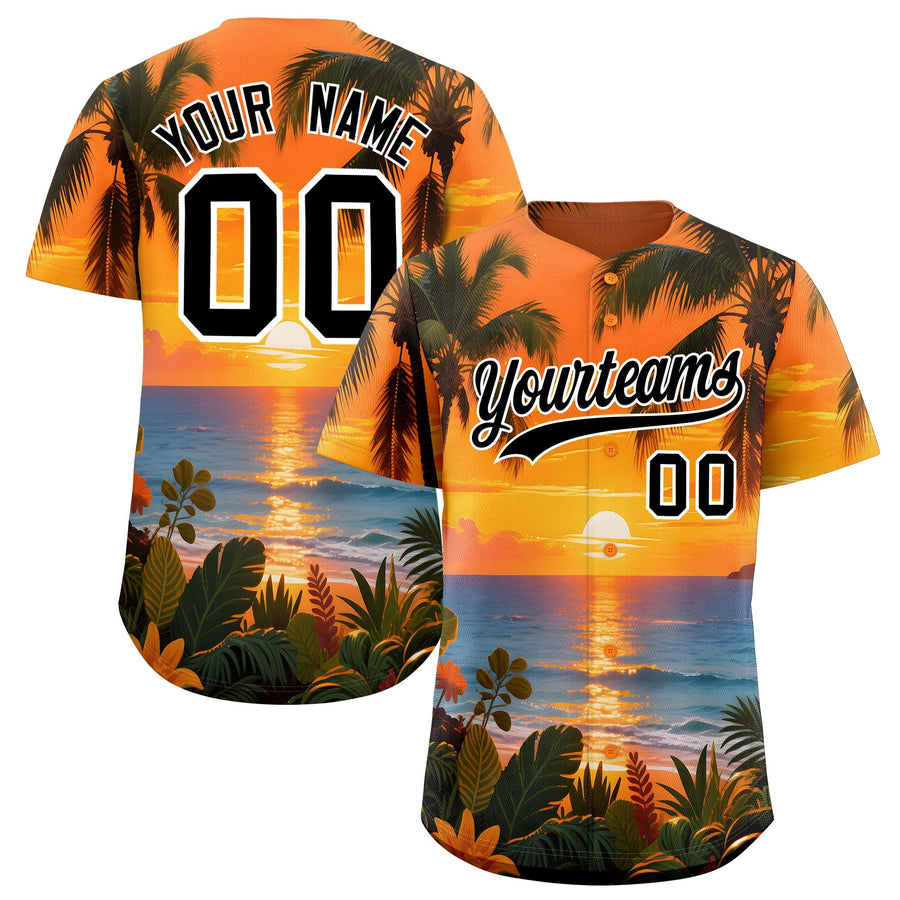Custom White Black Seaside Palm Tree Pattern Graffiti Hawaiian Style Baseball Jersey | BuyFootballJersey