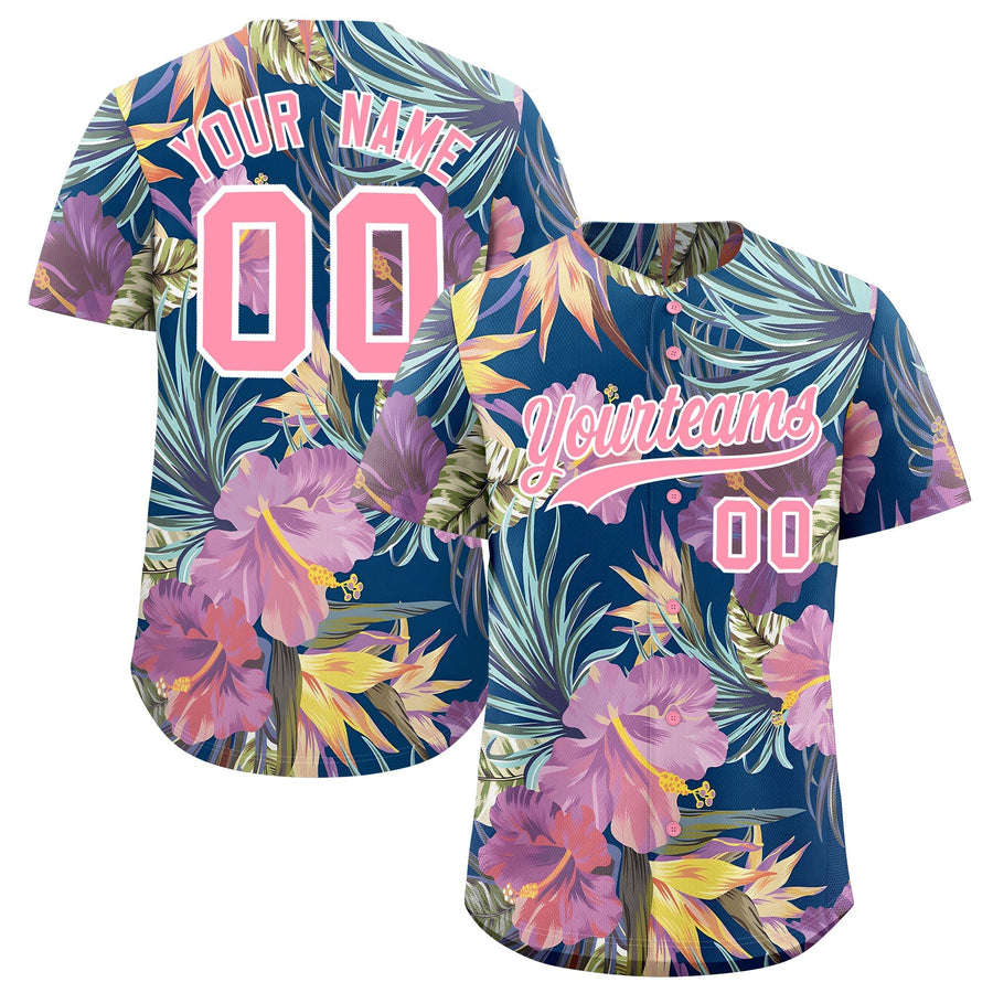 Custom Light Pink White Palm Tree Pattern Graffiti Hawaiian Style Baseball Jersey | BuyFootballJersey