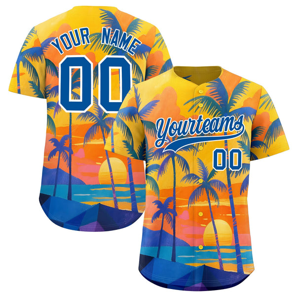 Custom Royal White Palm Tree Pattern Graffiti Hawaiian Style Baseball Jersey | BuyFootballJersey