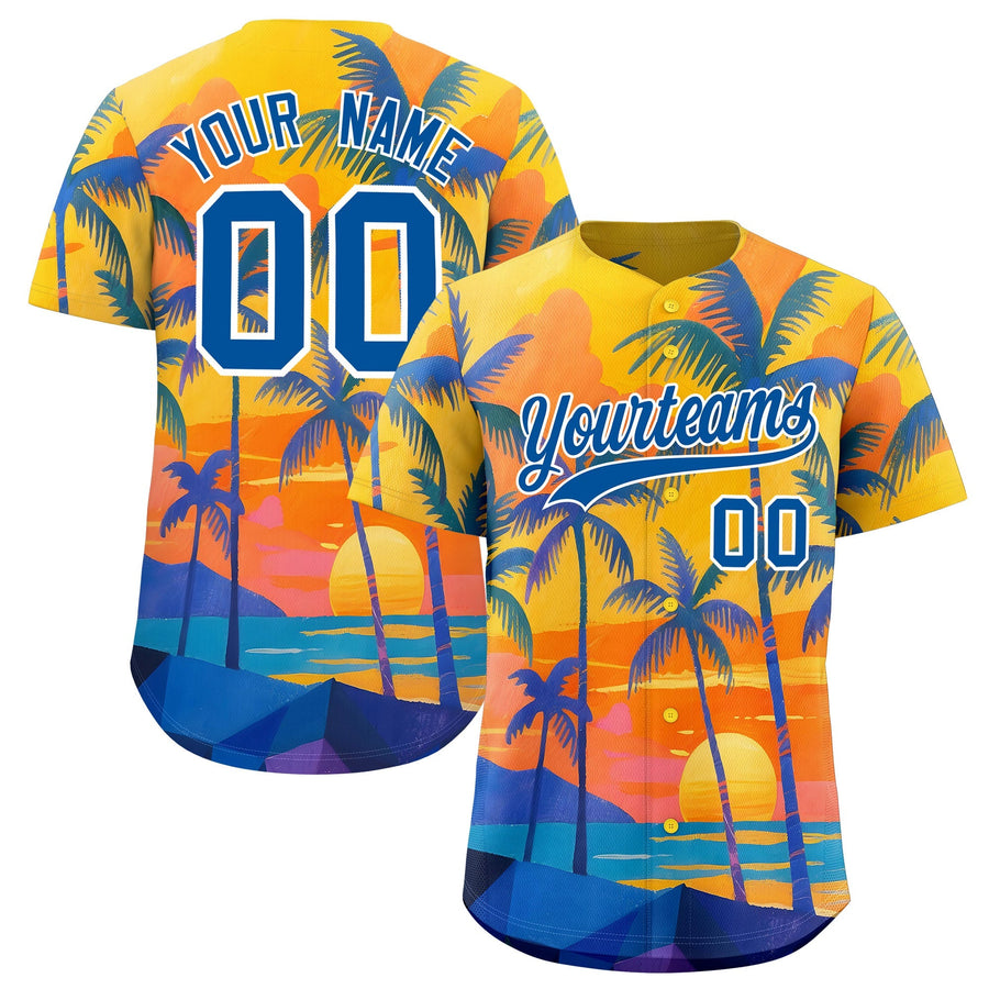 Custom Royal White Palm Tree Pattern Graffiti Hawaiian Style Baseball Jersey | BuyFootballJersey