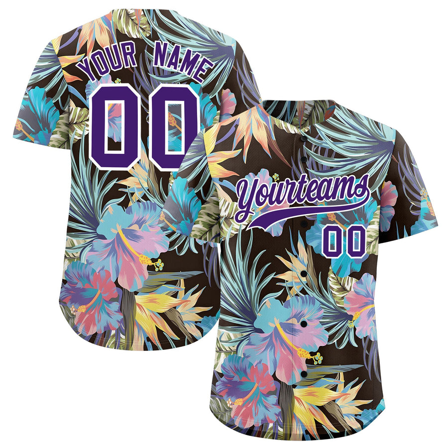 Custom Purple White Palm Tree Pattern Graffiti Hawaiian Style Baseball Jersey | BuyFootballJersey