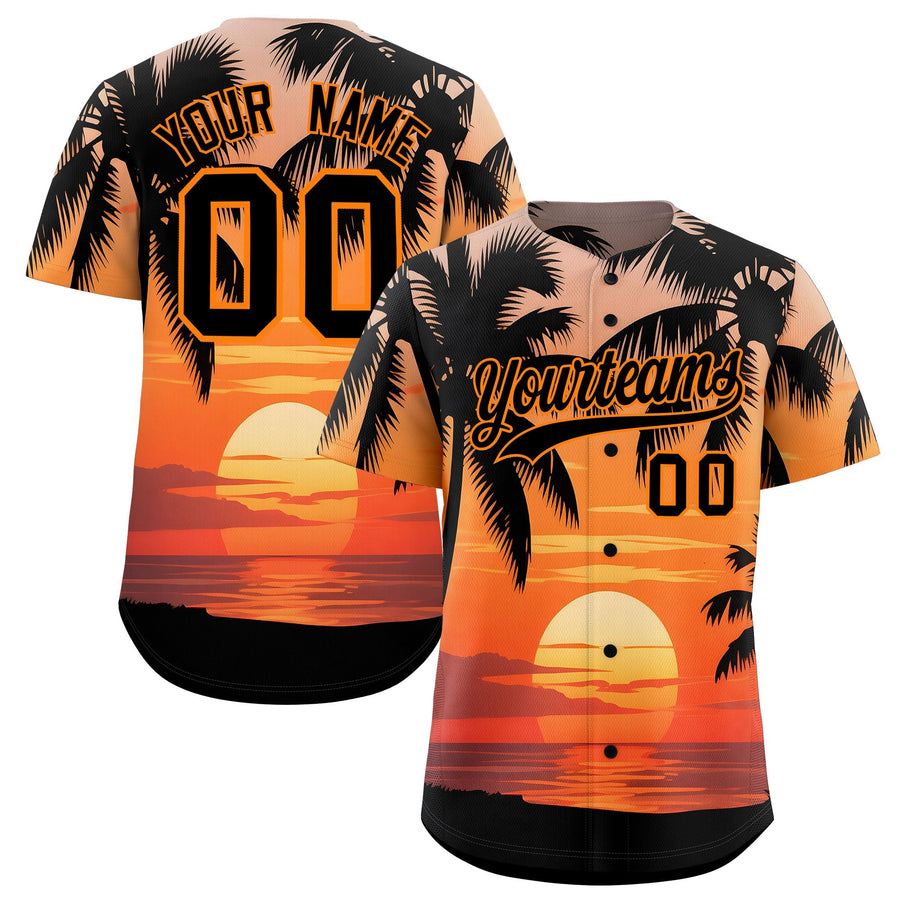 Custom Black Orange Palm Tree Pattern Graffiti Hawaiian Style Baseball Jersey | BuyFootballJersey