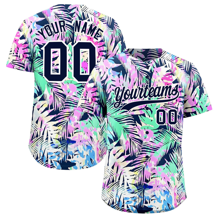 Custom White Navy Palm Tree Pattern Graffiti Hawaiian Style Baseball Jersey | BuyFootballJersey
