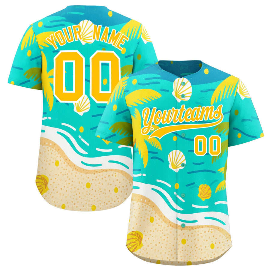 Custom White Yellow Palm Tree Pattern Graffiti Hawaiian Style Baseball Jersey | BuyFootballJersey