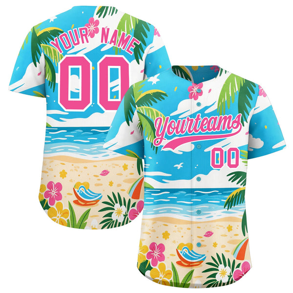 Custom White Pink Palm Tree Pattern Graffiti Hawaiian Style Baseball Jersey | BuyFootballJersey