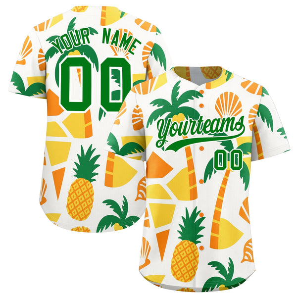 Custom White Kelly Green Palm Tree Pattern Graffiti Hawaiian Style Baseball Jersey | BuyFootballJersey