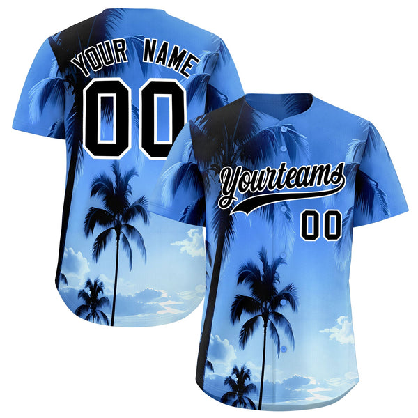 Custom White Black Palm Tree Pattern Graffiti Hawaiian Style Baseball Jersey | BuyFootballJersey