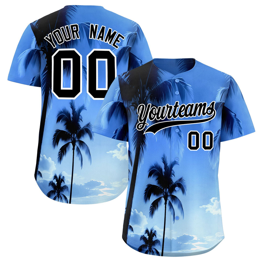 Custom White Black Palm Tree Pattern Graffiti Hawaiian Style Baseball Jersey | BuyFootballJersey