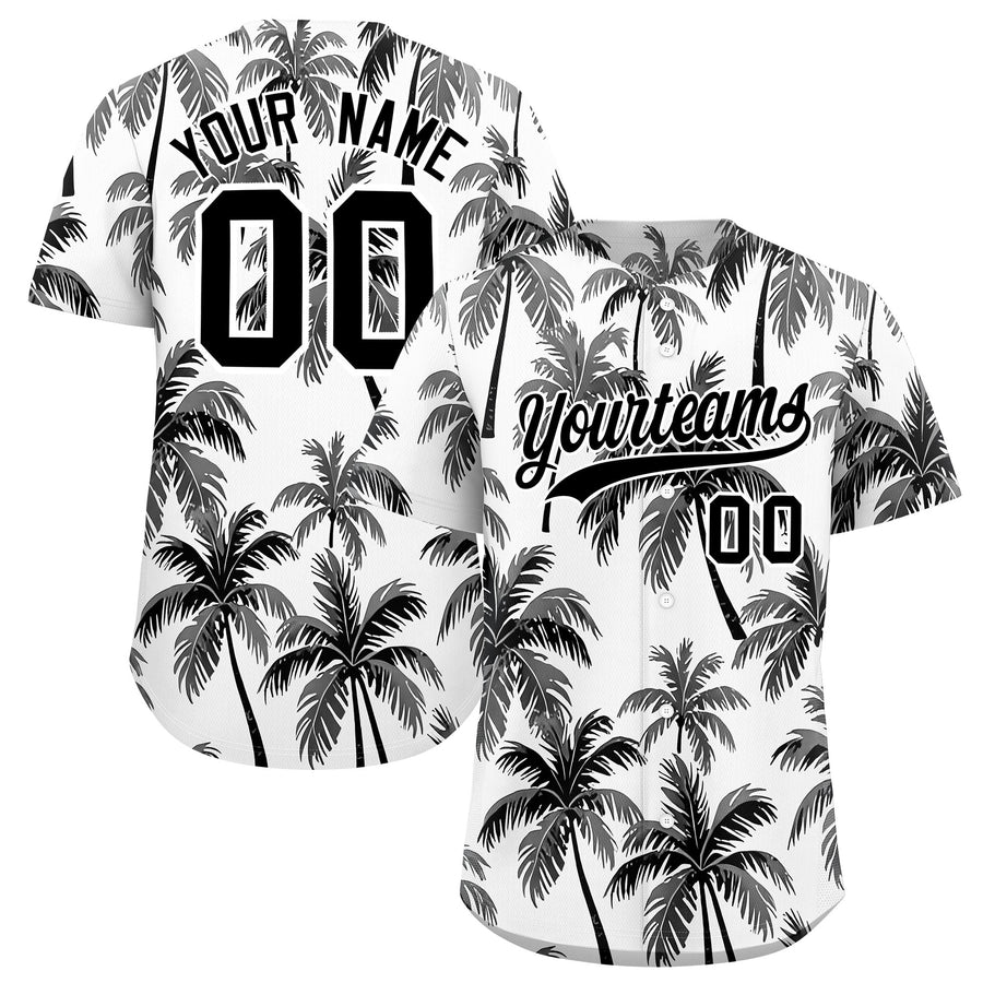 Custom Black White Palm Tree Pattern Graffiti Hawaiian Style Baseball Jersey | BuyFootballJersey