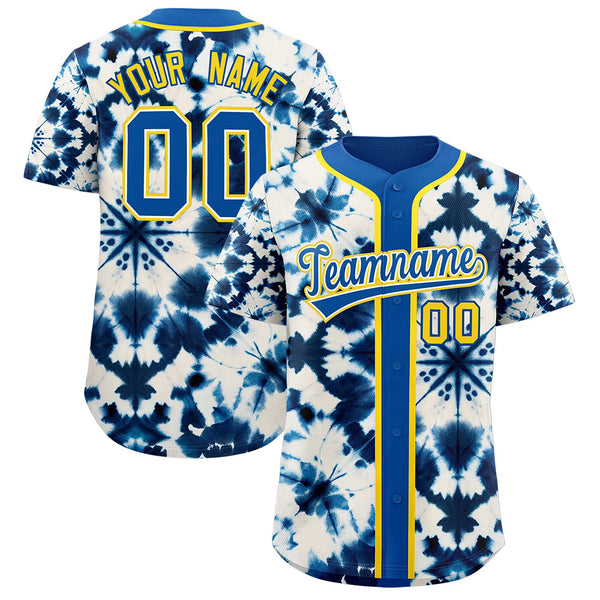 Custom Royal Tie-Dye Graffiti Pattern Baseball Jersey | BuyFootballJersey
