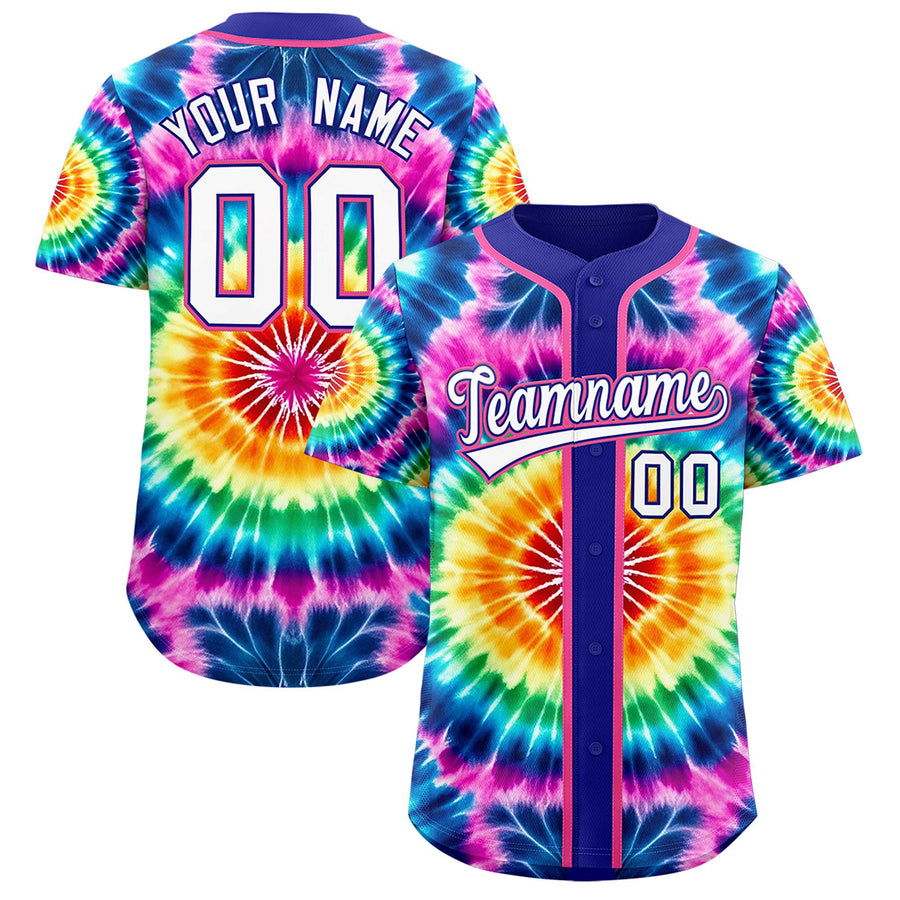 Custom Royal Tie-Dye Graffiti Pattern Baseball Jersey | BuyFootballJersey