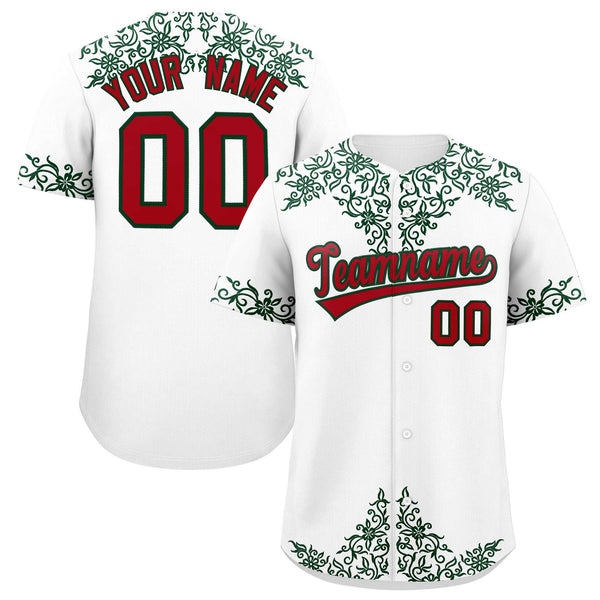 Custom White Green Baroque Style Personalized Baseball Jersey | BuyFootballJersey