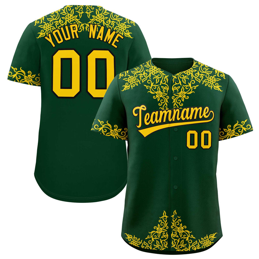 Custom Green Gold Baroque Style Personalized Baseball Jersey | BuyFootballJersey