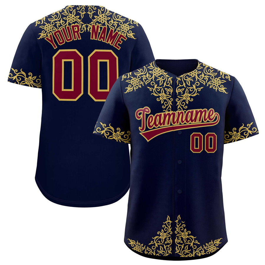 Custom Navy Old Gold Baroque Style Personalized Baseball Jersey | BuyFootballJersey