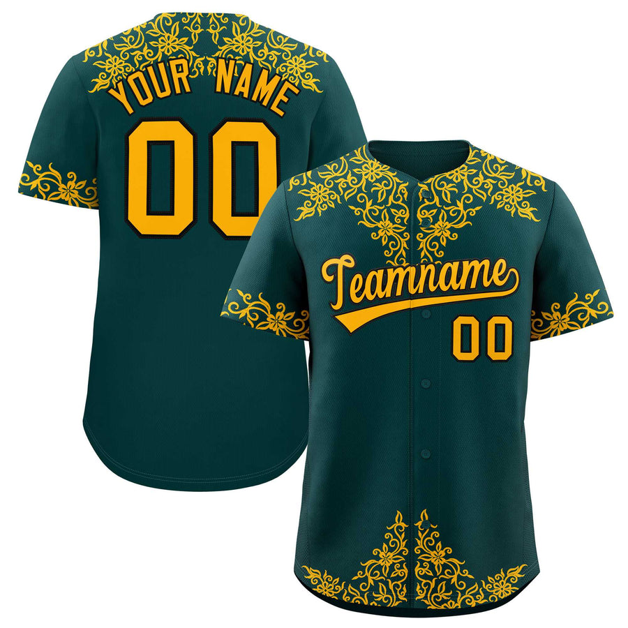 Custom Midnight Green Gold Baroque Style Personalized Baseball Jersey | BuyFootballJersey
