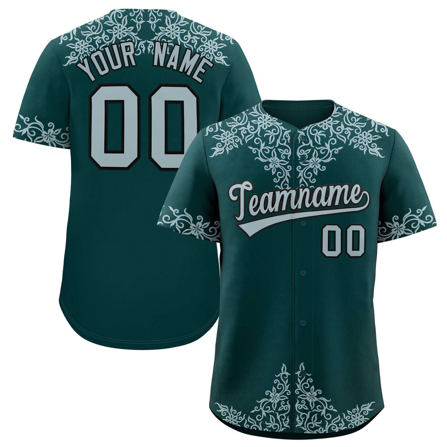 Custom Midnight Green Silver Baroque Style Personalized Baseball Jersey | BuyFootballJersey