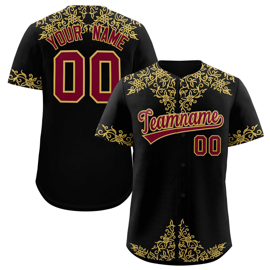 Custom Black Old Gold Baroque Style Personalized Baseball Jersey | BuyFootballJersey
