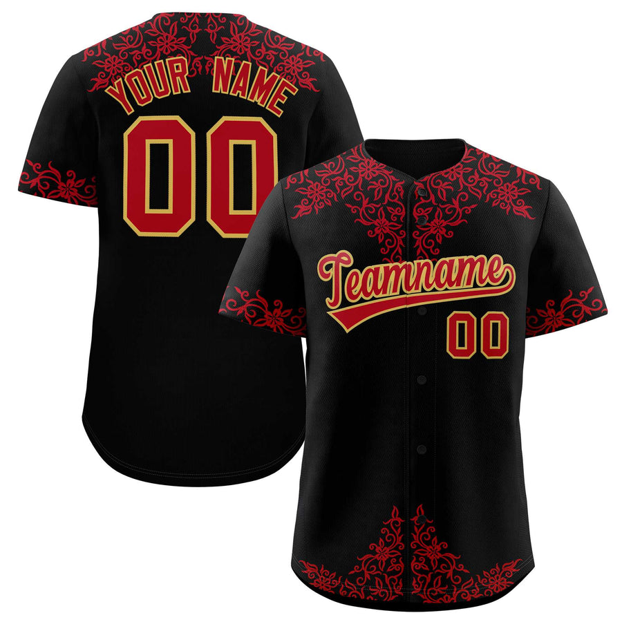 Custom Black Red Baroque Style Personalized Baseball Jersey | BuyFootballJersey