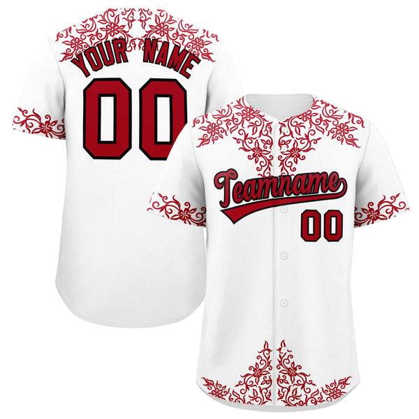 Custom White Red Baroque Style Personalized Baseball Jersey | BuyFootballJersey