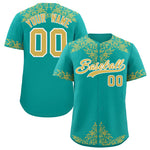Custom Aqua Old Gold Baroque Style Personalized Baseball Jersey | BuyFootballJersey