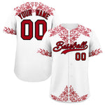 Custom White Red Baroque Style Personalized Baseball Jersey | BuyFootballJersey